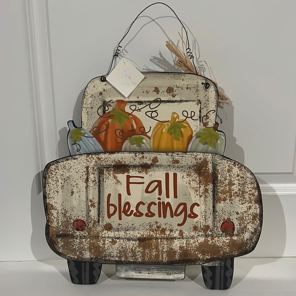 NEW Fall Blessings Rustic Pumpkin Truck Sign - Hanging Fall Walk Decor